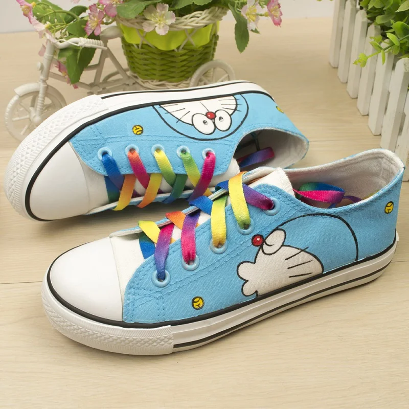 Kids Boys Girls Canvas Cartoon Hand painted Cat Flat Heel ...