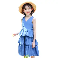 Детское многослойное платье для девочек-подростков шифоновый жилет Детские платья принцессы для девочек, одежда Детский костюм Лето 2019 г
