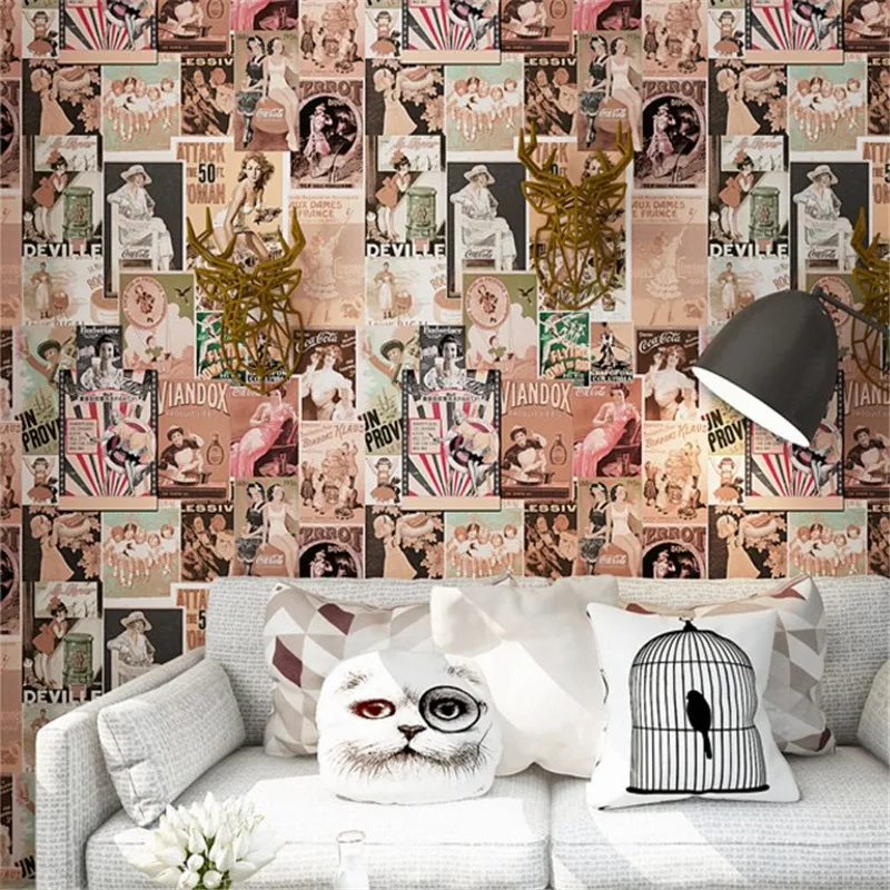 beibehang Retro Retro Wallpaper Fashion Beauty Poster Newspaper Beauty Bar KTV Studio Wallpaper Decorative