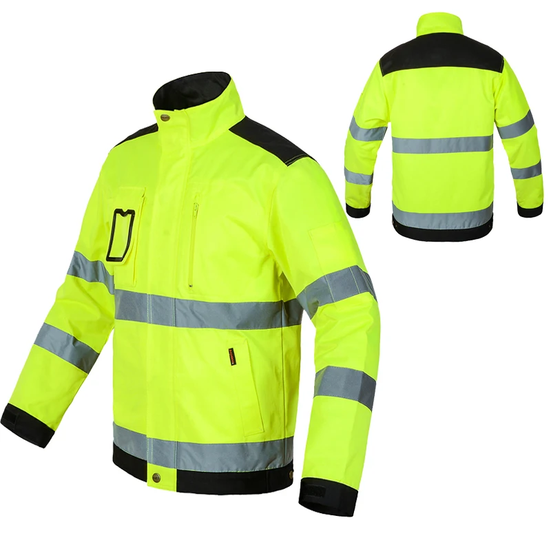 High Visibility Reflective Jacket Men Tops Workwear Multi pockets ...