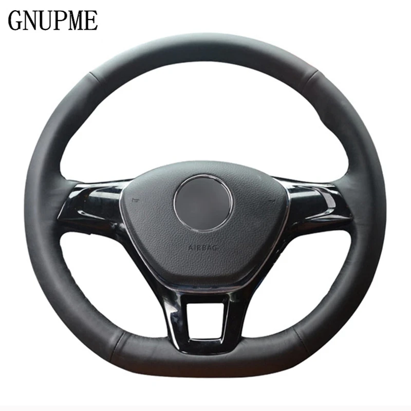 DIY Black Artificial Leather Car Steering Wheel Cover for Volkswagen VW