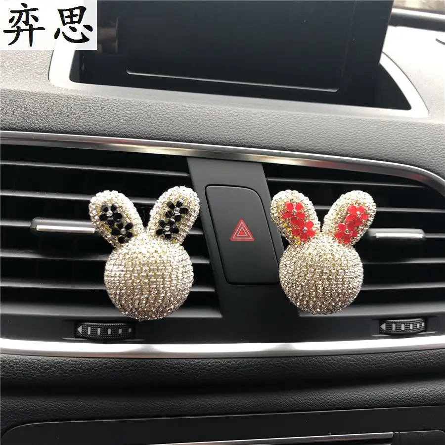 

A pair of colourful water drill rabbits Auto air conditioner perfume Fine rabbit modeling car air freshener Flower Car perfume
