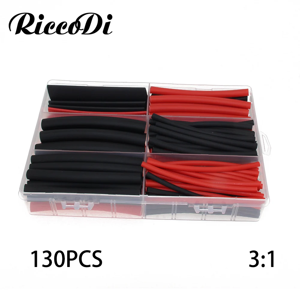 130 шт двойной настенный клей морской термоусадочный комплект-3:1 Коэффициент усадки-черный и красный - Цвет: Red and Black
