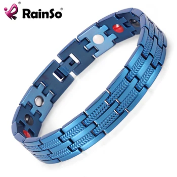 

Rainso Men Bracelet Healing 4 Elements Magnetic Stainless Steel Bracelets 8.5"OSB-689BLFIR With Blue Plating Hand Chain