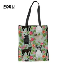FORUDESIGNS/льняные женские переработанные мешки для покупок милые питбулл цветы печать многоразовый пакет для покупок женские Рециркулированные сумки