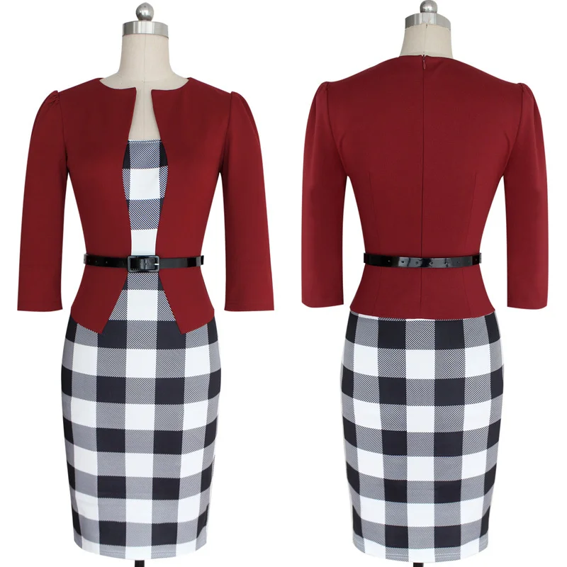 FAAJ NEW Women s Sexy Bodycon Check font b Tartan b font Style Business OL Pencil