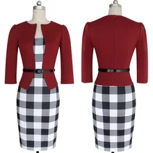 FAAJ NEW Women’s Sexy Bodycon Check Tartan Style Business OL Pencil Dress red XL