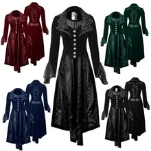Прямая Ретро Викторианский женский стимпанк фрак Готический длинный готический средневековый пальто куртка S-3XL
