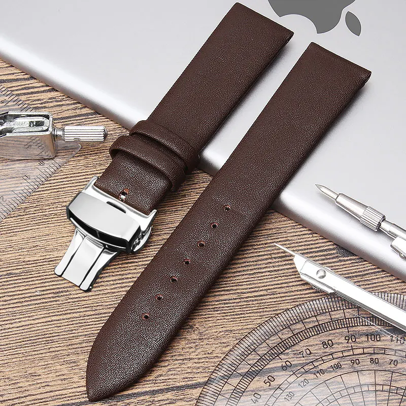 Metal butterfly buckle Watch Band women 12mm,22mm Genuine Leather Watch
