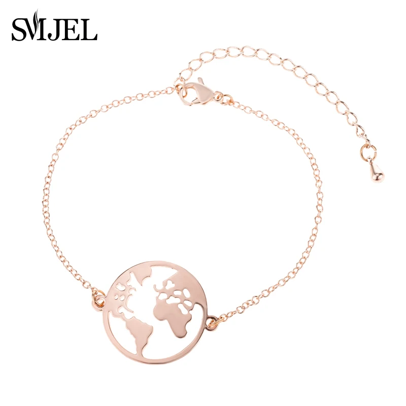 SMJEL, модные браслеты с картой мира, серебряный браслет, браслет из нержавеющей стали, ювелирные изделия, подарок путешественника, браслет дружбы для женщин