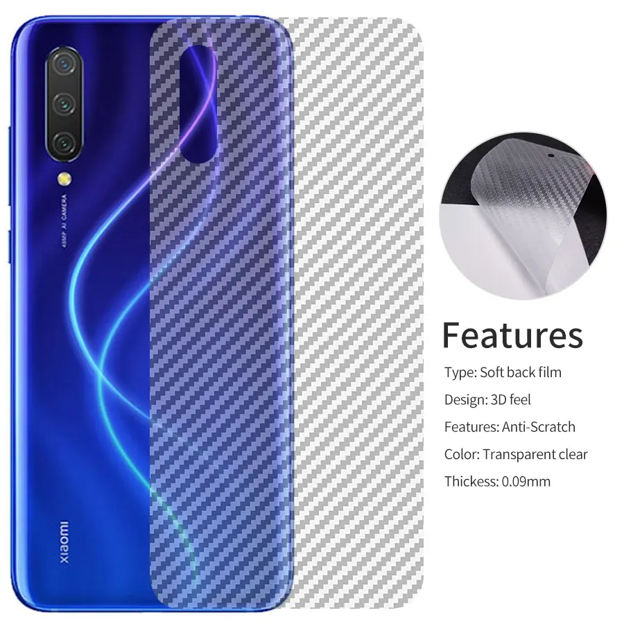 

Back Screen Protector For Xiaomi Mi A3 CC9 CC9e 9T Pro A2 Llite Pocophone F1 Redmi K20 note 7 6 5 pro Carbon Fiber cover Sticker