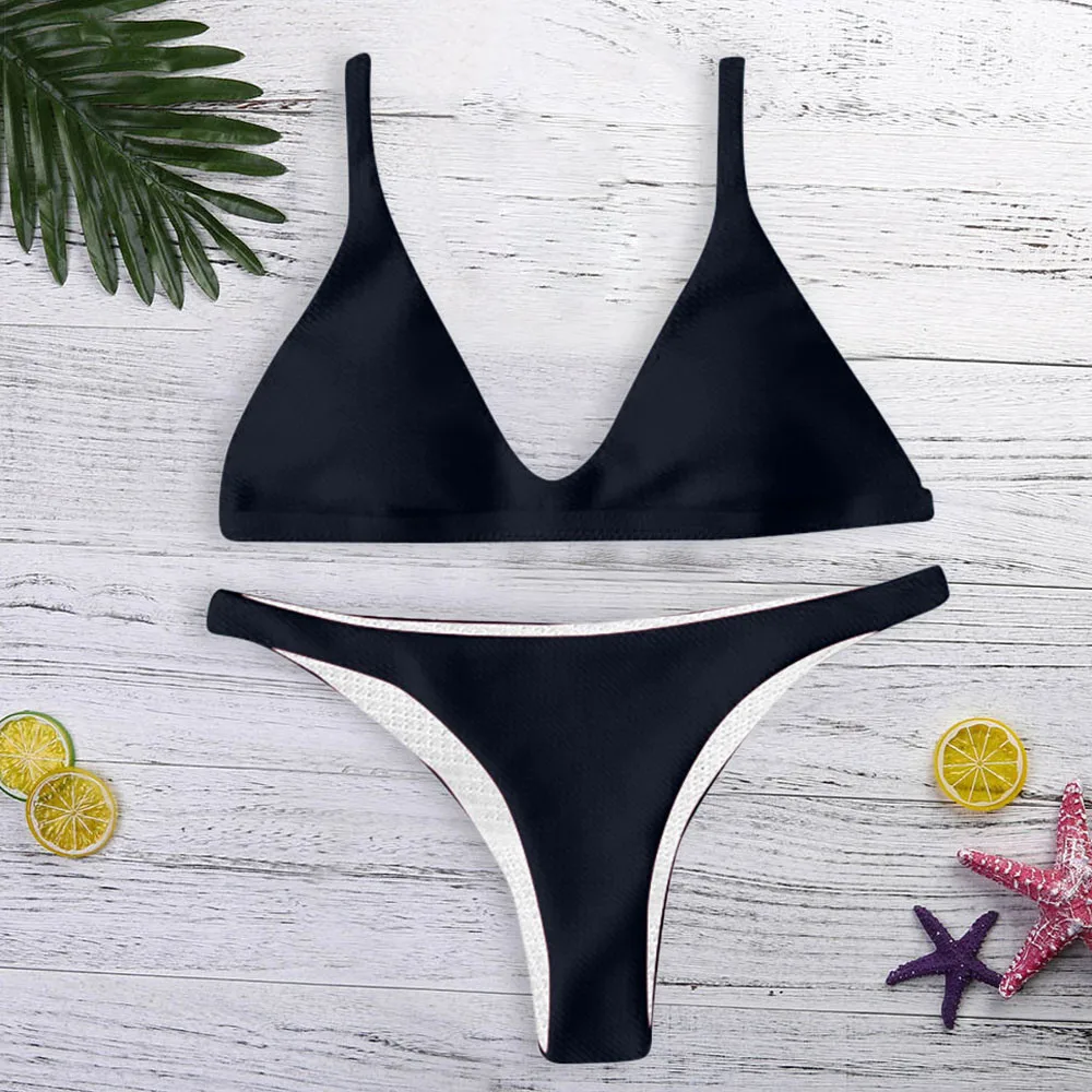 Women Fashion Padded Bra Bikini Set Swimsuit Ladies Solid Bandage Push-up Triangle Swimwear Bathing Suits Biquini Swimwear#3 | Женская