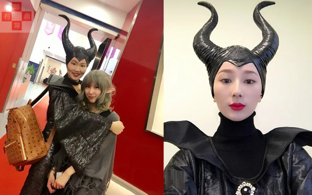 VEVEFHUANG Хэллоуин косплей Maleficent ведьмы рога шляпа головные уборы маска головные уборы шлем Вечерние черные королева Мода из натурального латекса