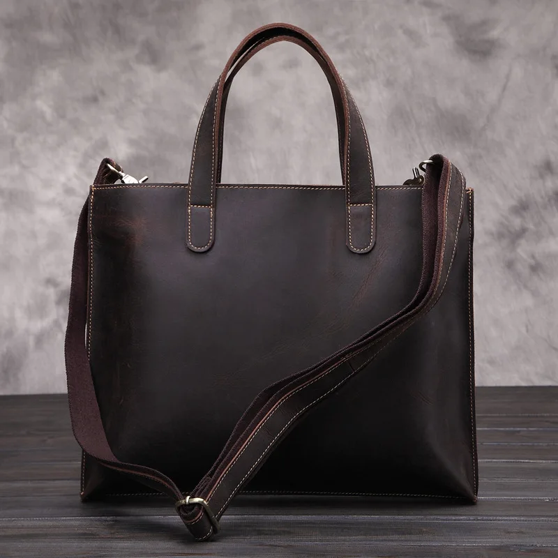 

New Retro Crazy Horse Genuine Cowhide Leather Men Shoulder Bags Handbag Business Laptop Notebook Briefcase Handle Tote Bags