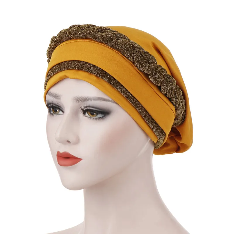 

New Muslim Women Silky Bright Wire Braid Turban Hat Cancer Chemo Beanies Cap Hijab Headwear Headwrap Hair Loss Accessories