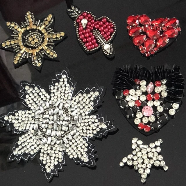 3D Handmade Rhinestone beaded Patches for clothing Star Flower Parches for Clothes  Sew on sequin beading