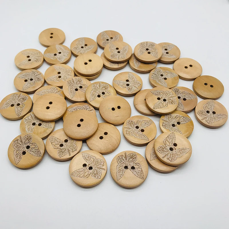 

Round Wood Buttons for Butterfly carving Handwork Sewing Scrapbook Clothing Crafts Accessories Gift Card 25mm 2 hole 2 pcs