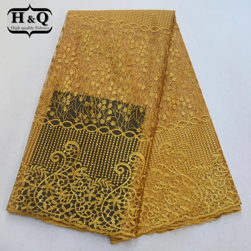 

Hot design Nigerian lace fabrics high quality French Tulle Lace Fabric 5 Yards/pcs African Net Lace With Stones For Normal dress