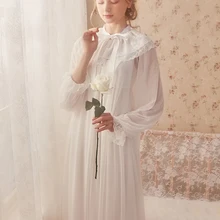 Новинка года, весенний женский длинный халат, кружевное ночное белье, винтажное свободное белое и розовое тонкое цельнокроеное платье принцессы