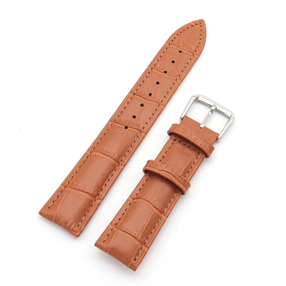 

20mm Light Brown Genuine Leather Wristband Watch Band Exchange Replacement Comfortable Watchband Strap With Silver Pin Buckle