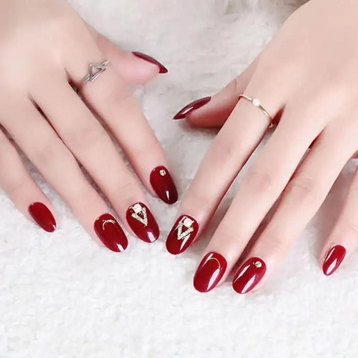 Блестящие стразы летние накладные ногти Дамская мода моделирование жемчужины для дизайна ногтей советы с клеем Свадебные красного цвета