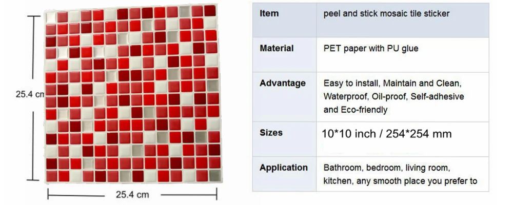Яркие плитки 3D эффект водостойкие виниловые обои 3D пилинг и палка красочные красные мозаичные настенные плитки наклейка-1 лист