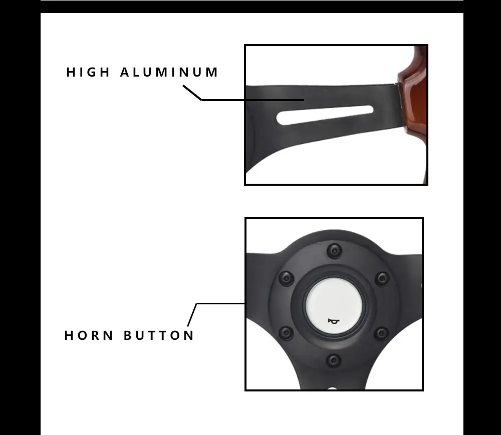 1" гоночный автомобиль деревянный руль с черным алюминиевым спицом Универсальный 350 мм коричневый деревянный руль