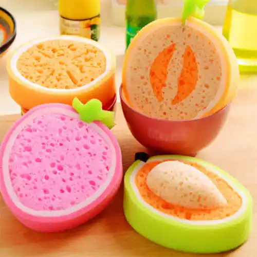 Cute 4PCS Fruit Dish Washing Cleaning Cloth Gadget Sponge Scouring Kitchen Tool
