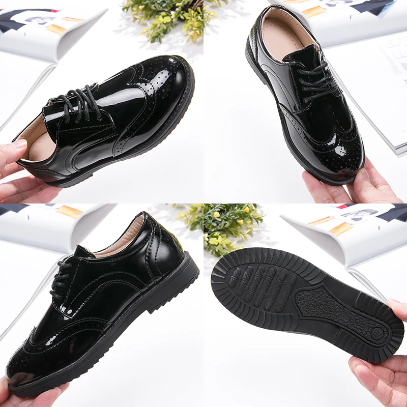 Kids Shoes For Boys Genuine Leather Shoes For Kids Wedding School Show Dress Flats Light Classic Black Children Loafer Moccasins