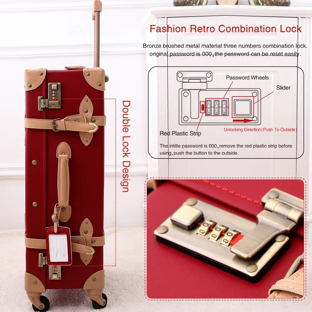 Винтажный чемодан для переноски багажа, Жесткая Сторона, вращающаяся Спиннер, Ретро стиль, для путешествий, багажник