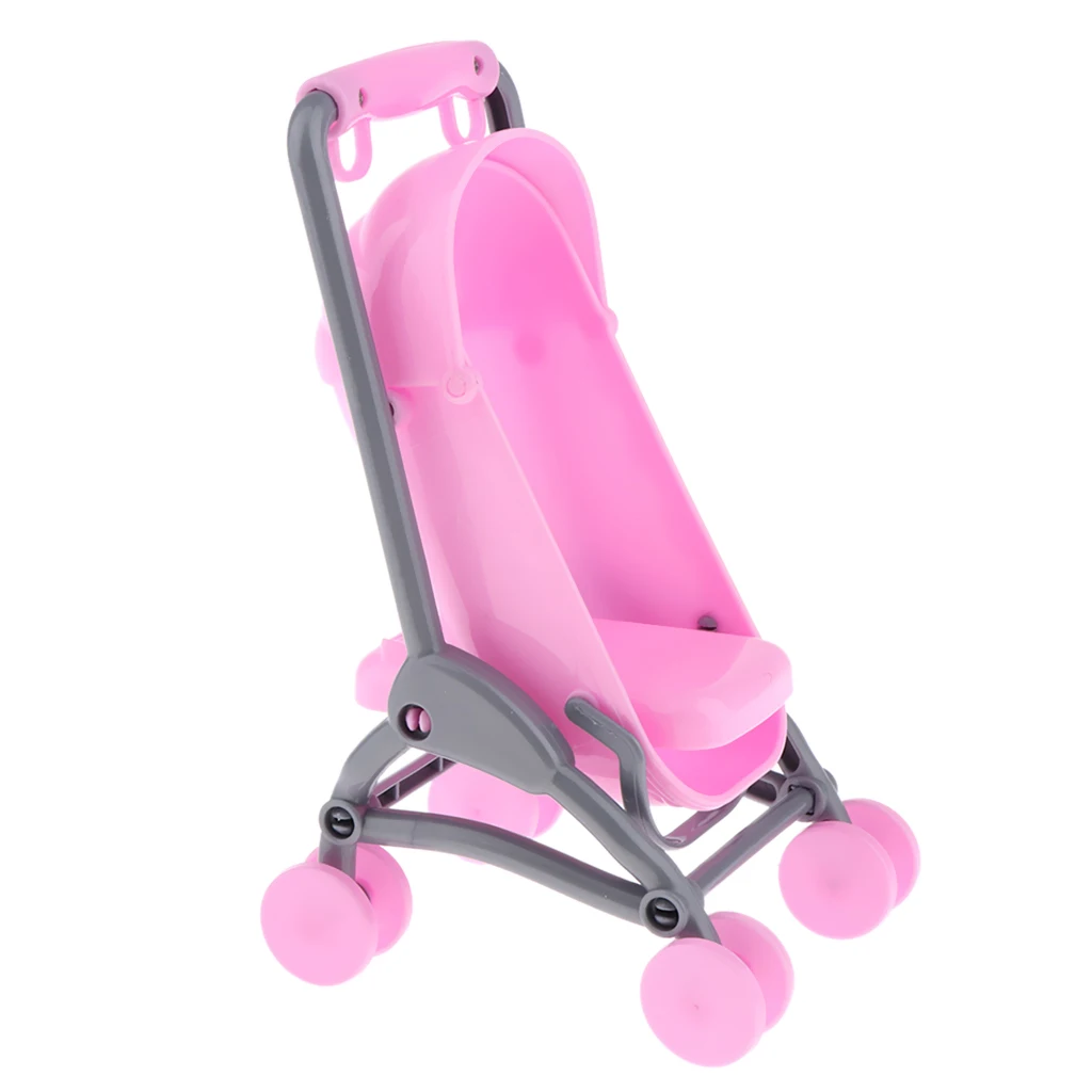 Lovely Pink Baby Stroller for Kelly Doll Toy Infant Kids Carriage Stroller Trolley Nursery Toy for Dolls Furniture Accessory