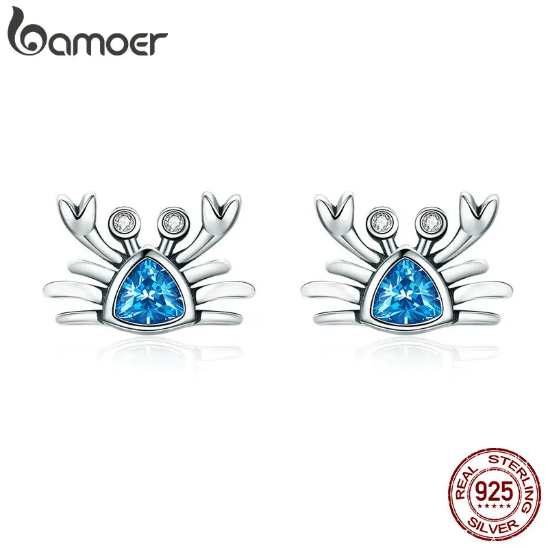 Bamoer S925 Silver Stud Heart earrings With Shine Clear Crystal women Jewelry