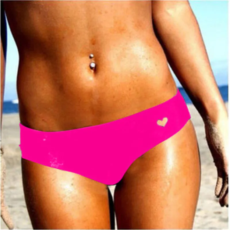 Sexy Solid Thong Bikini Swimwear Women Bottoms Adjustable Briefs Swimsuit Panties Heart Shape Black Red Thong Woman Bathing Suit