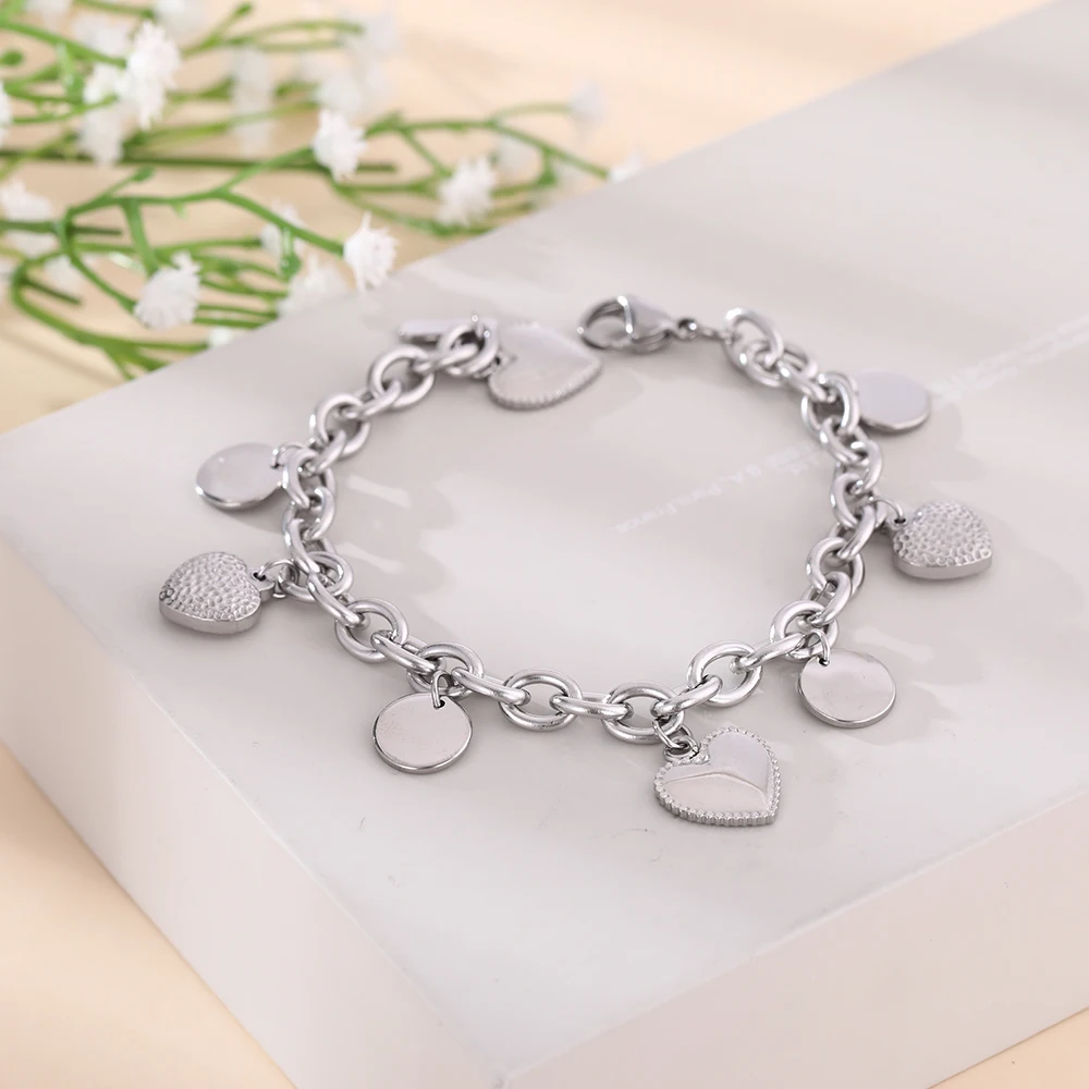 Teamer мульти круглый сердце шармы подвески для браслета Femme Мода Bijoux нержавеющая сталь звено цепи браслет Bijoux дружеский подарок