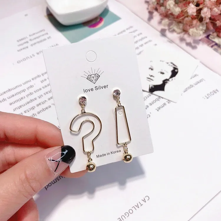 asymmetric hollow Question mark Exclamatory mark earring Hypoallergenic fadeless alloy fashion jewelry stud earrings women gift