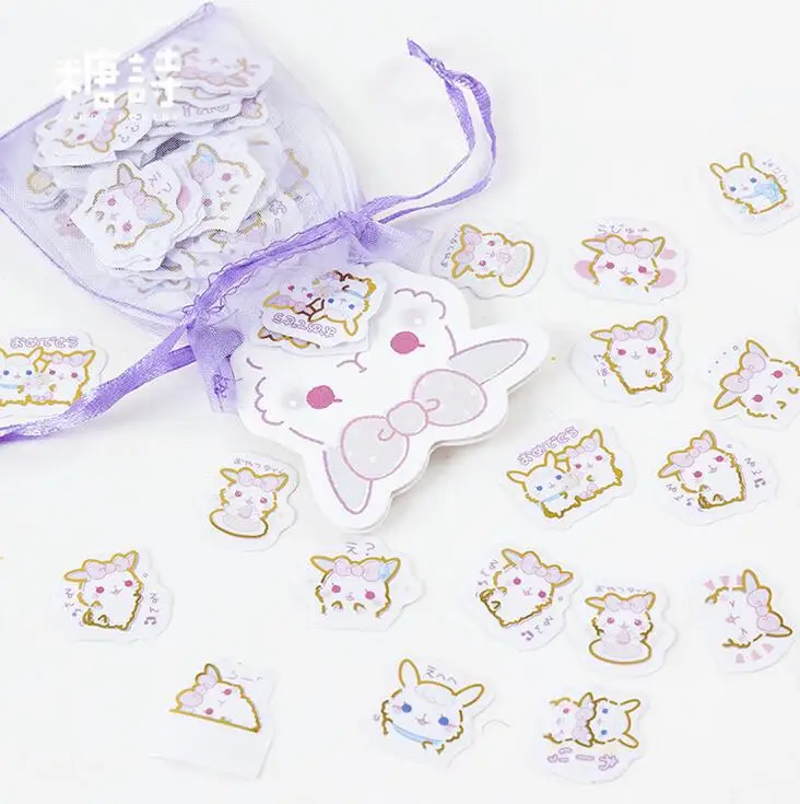 100 pcs/pack Cute Rabbit Organza Bag Decorative Stickers Adhesive