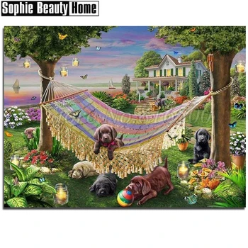

5D DIY Full Drill Diamond Painting Dogs By Trees&House Diamond Embroidery Cross Stitch Rhinestone Mosaic Wedding Decor 189088