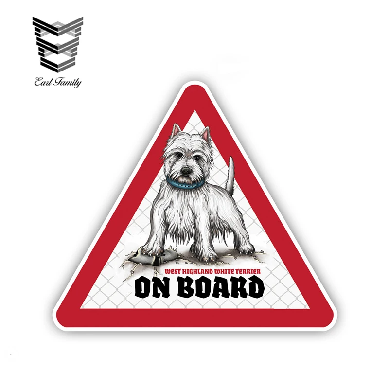 

EARLFAMILY 12cm x 10.5cm Westie Dog Car Stickers Dog on board Decals Pet Dog Decal Dog Warning Sign Humorous Stickers