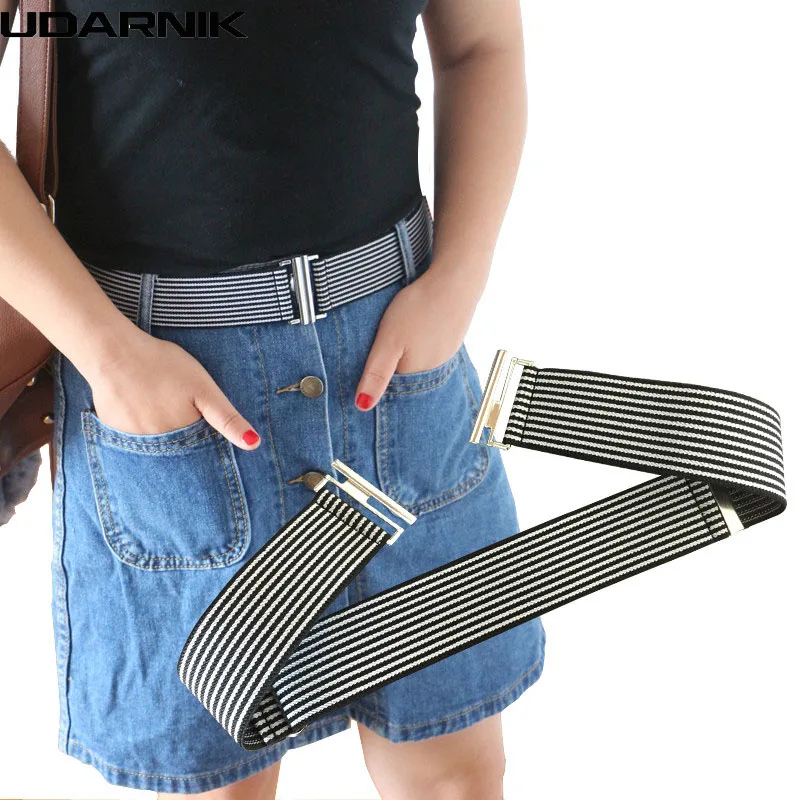 

Women Canvas Striped Elastic Waist Belt Knitted Stretch Waistband Cinch Thin Corset Without Buckle 4cm 038-A723