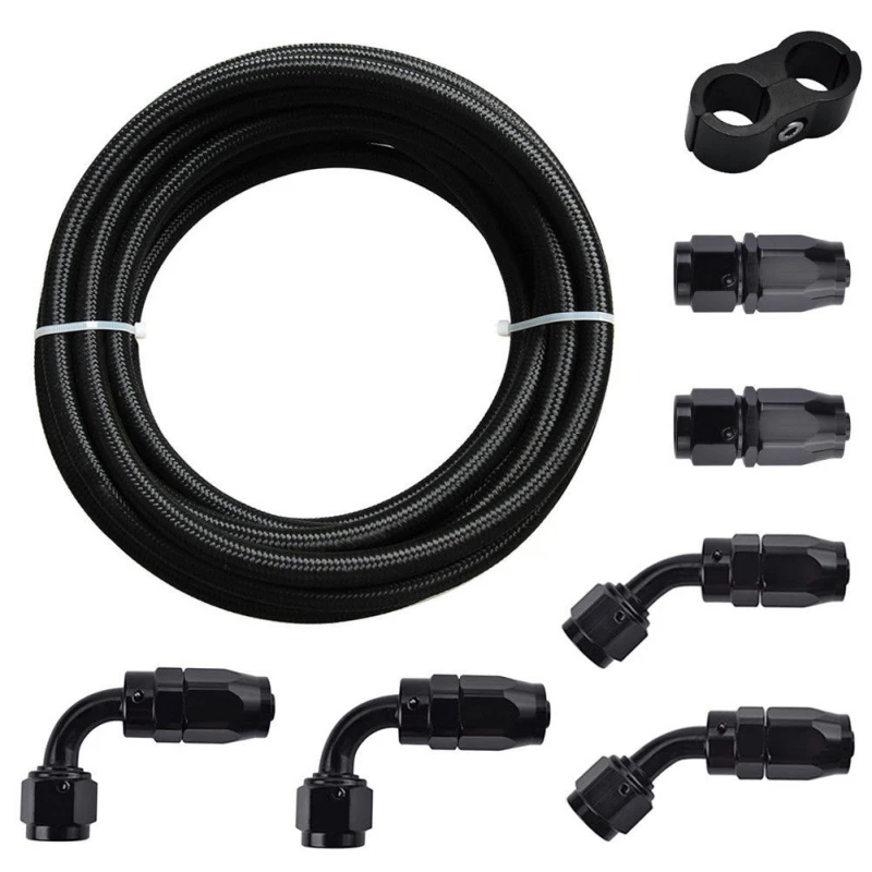 

2019 AN4 Nylon & Stainless Steel Braided Hose+Hose End Fittings Adaptor Kit Oil/Fuel/Water Hose Line AN4/6/8/10/12