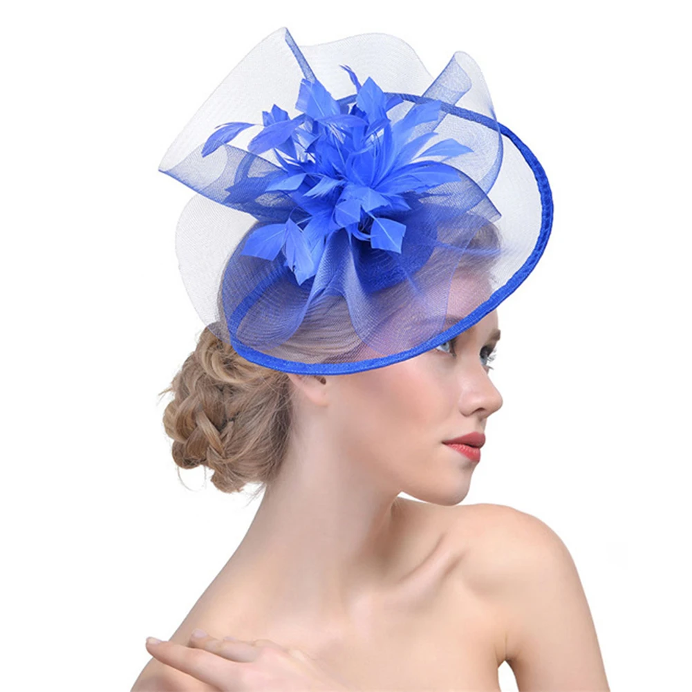 Для женщин перо сетки для торжеств повязки чародей Свадебная заколка элегантная Коктейльная Свадебные марлевые ленты круговой Шапки головной убор - Цвет: Синий