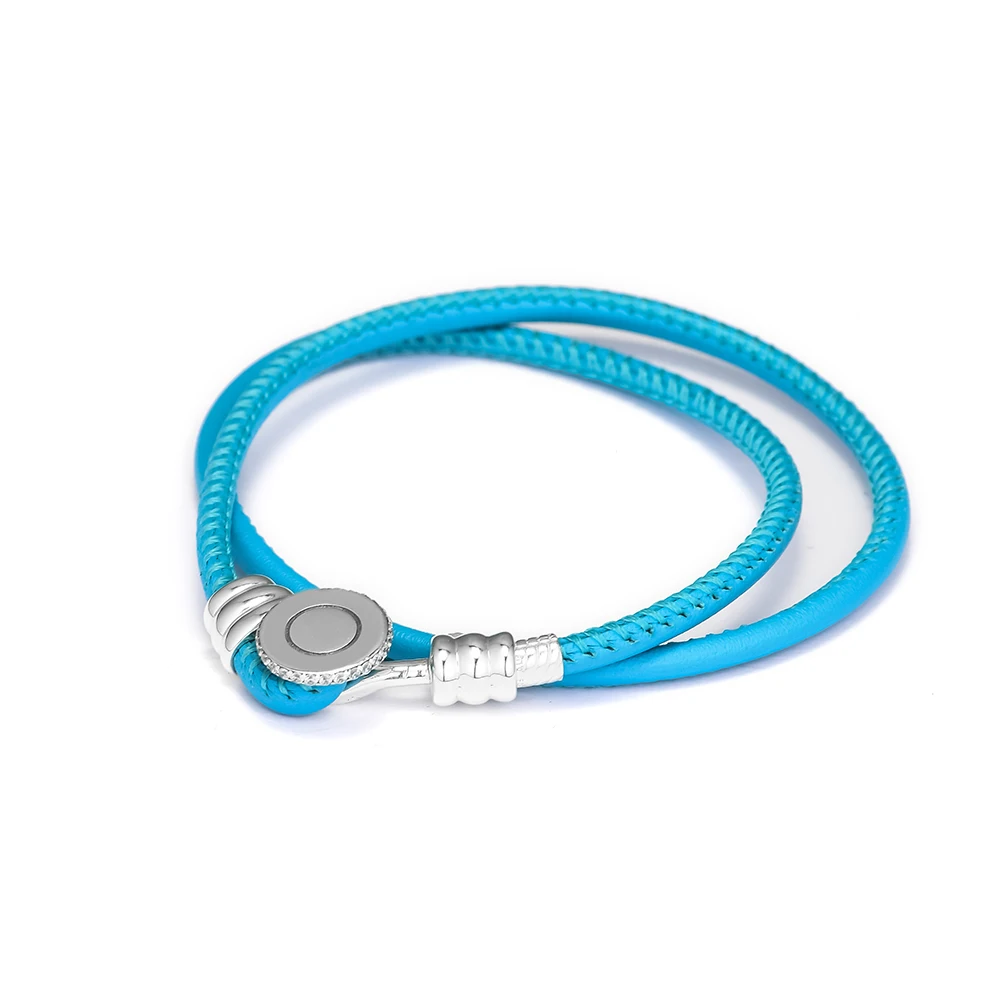 

Подлинное серебро 925 пробы, ювелирные изделия, двойные кожаные браслеты для женщин, DIY, амулеты, браслеты, вечерние, свадебные, Подарочные, pulseras, оптовая продажа