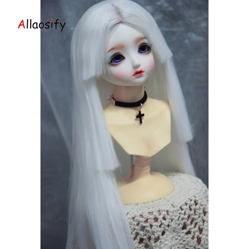Волосы Allaosify Newest1/3 1/4 1/6 Bjd с блоком высокой температуры и белыми длинными прямыми