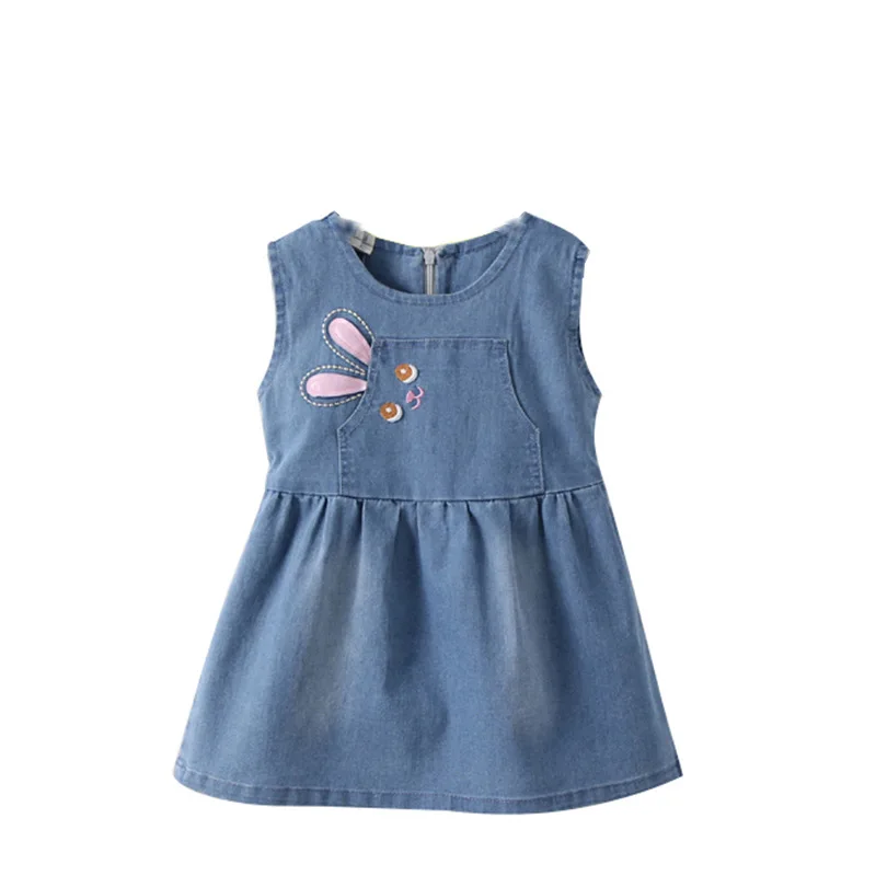 Baby Girl Vest Denim Dress Summer Cartoon Rabbit Ear Denim Vest Dress for Girl Toddler Infant