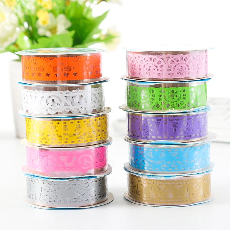 

DIY Hollowed-out Lace Tape Sticker Sparkling Silver Gold Glitter Powder Tapes Journal Scrapbook Decor School Students Supplies