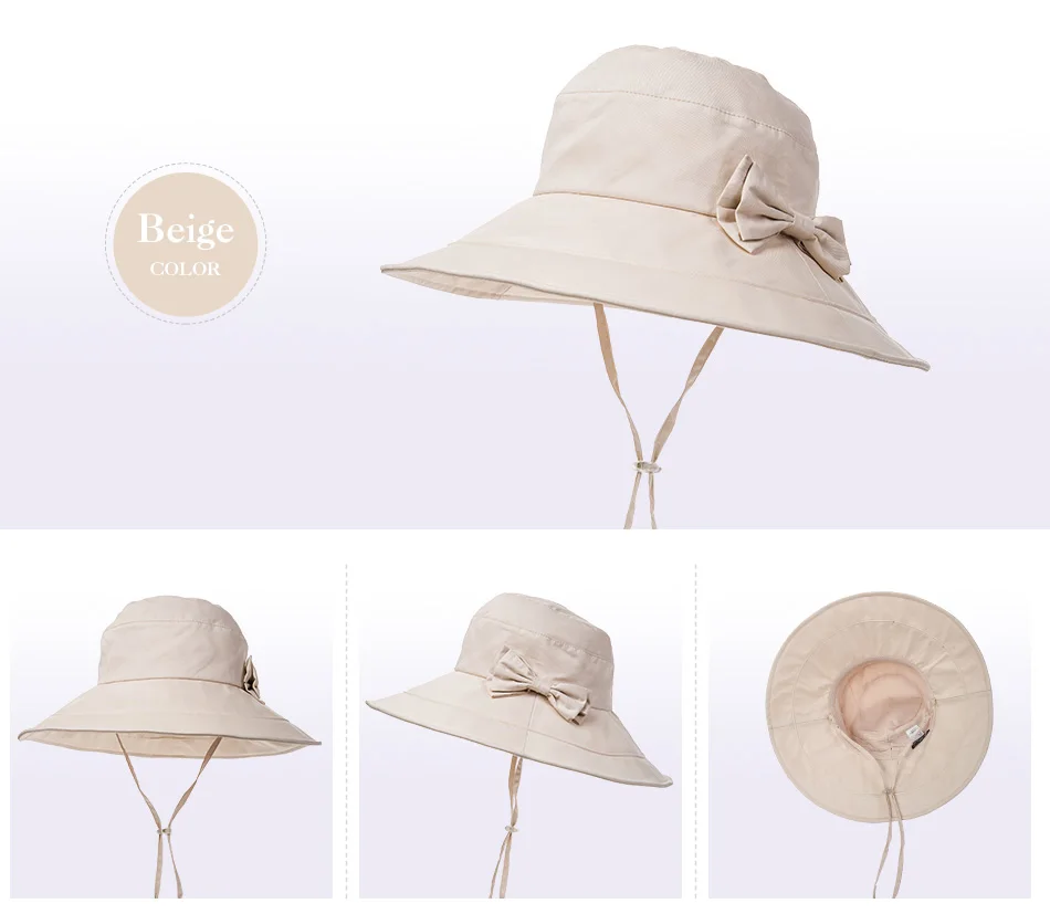 Fancet летняя шляпа с широкими с полями, солнце Шапки для Для женщин UPF50+ УФ складной складывающийся со съемным бантом Регулируемый Boonie ковша Шапки 69038