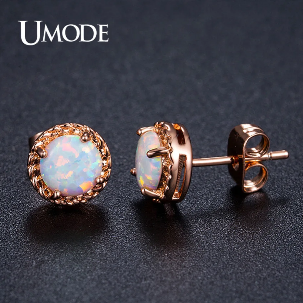 UMODE Fashion Rose Gold Color Stud Earring for Women Party Opal Earring Jewelry 2018 Pendientes Mujer Moda Brincos Femme AUE0394