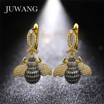 

Trendy Luxury Crystal Bee Beetle Earrings For Woman Micro Pave CZ Fashion Gold Color Zircon Insect Earrings Jewelry