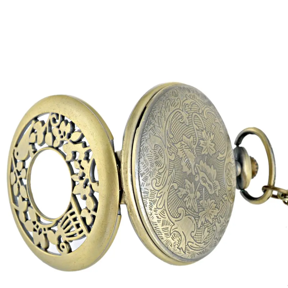Новые поступления бронза Lovebirds полые кварцевые карманные часы Классический Винтаж для мужчин женщин кулон цепочки и ожерелья подарок