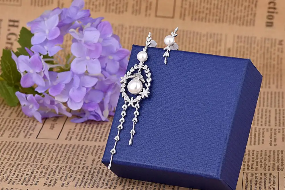 

KAKANY 925 sterling silver asymmetric apron earrings with natural pearls European and American women's fashion jewelry